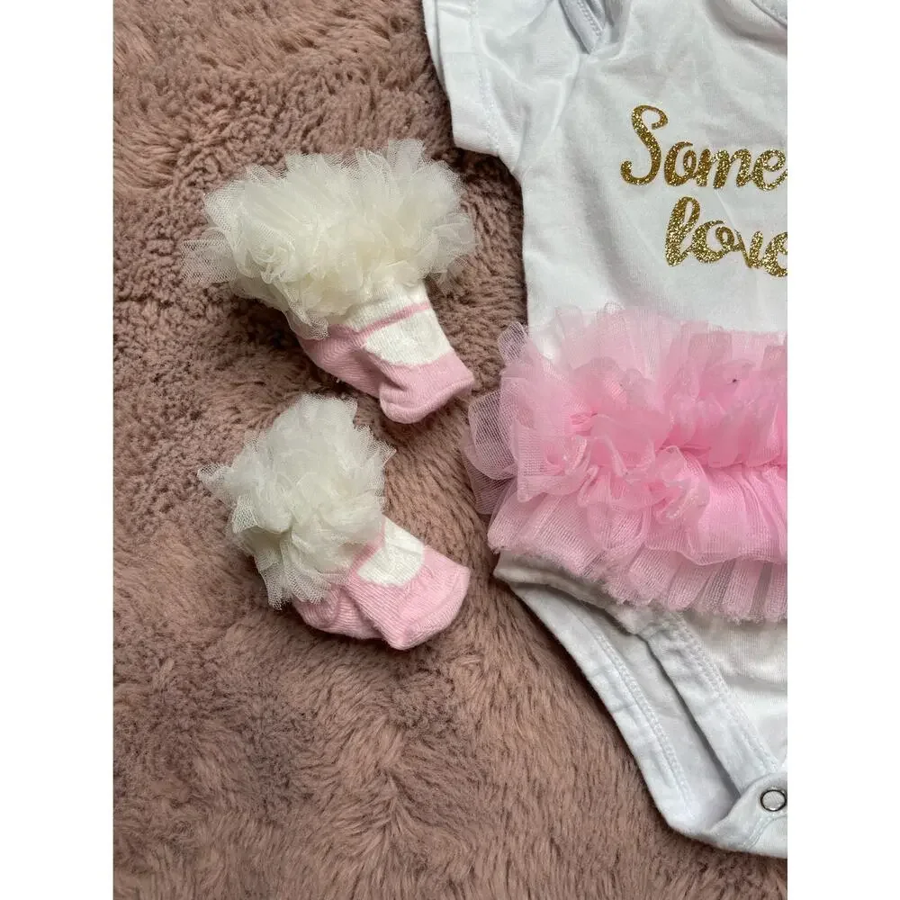 Some Bunny Loves Me Easter Tutu Onesie and Matching socks size 6-9mo